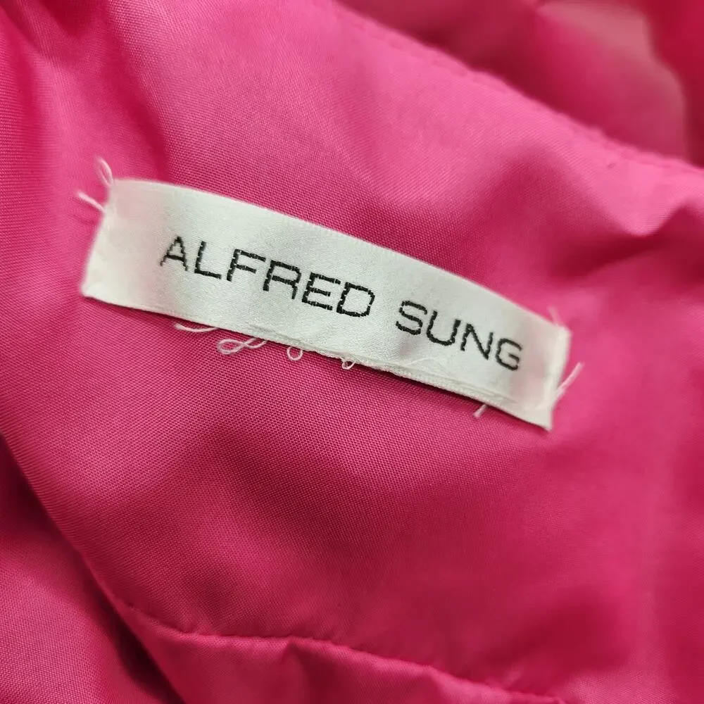 Alfred Sung One‑Shoulder Pleated Satin Dress Pink Size Medium - Picture 3 of 5
